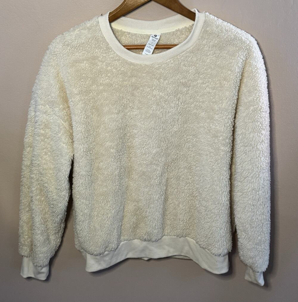 90 Degrees By Reflex Heather Cream Crew Neck Long Sleeve Sweatshirt L